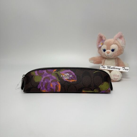 Coach CL454 Pencil Case In Signature Canvas With Purple Rose Print NWT - Picture 1 of 5